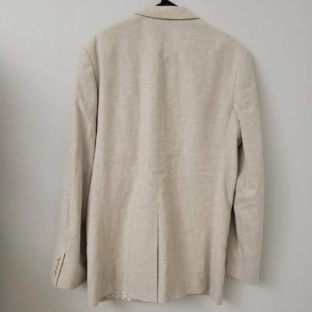 Perry Ellis Men's Linen Cotton Blazer Sport Coat Jacket Khaki Tan Sz 40 Long